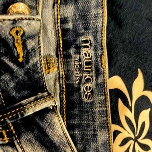 Maurice’s washed denim cute cuffed jeans with plaid detail.